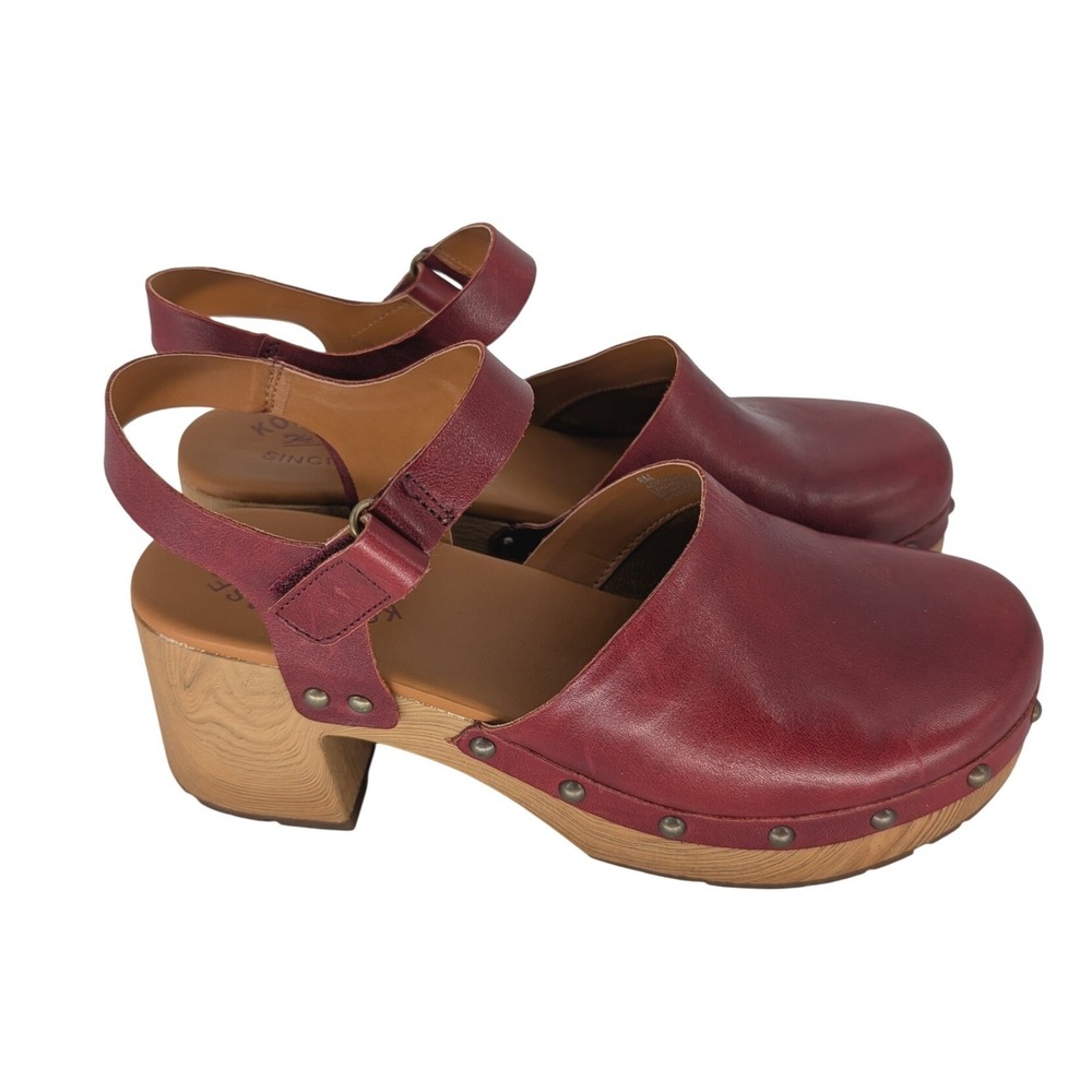 Kork-Ease Tinsley Clogs 8M Dark Red Leather Studded Block Heel Boho Retro Scandi